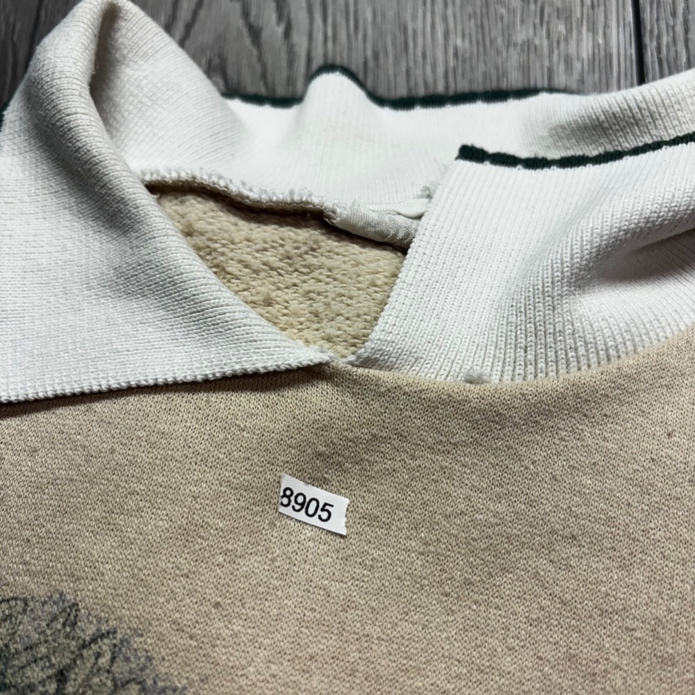 Vintage Kitten Cat Graphic Medium Collared Sweatshirt Beige Preppy Cottagecore - Picture 8 of 8